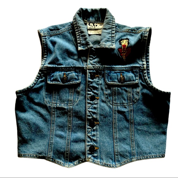 Betty Boop Denim Vest 1990’s light washed denim Size Large - Picture 2 of 14